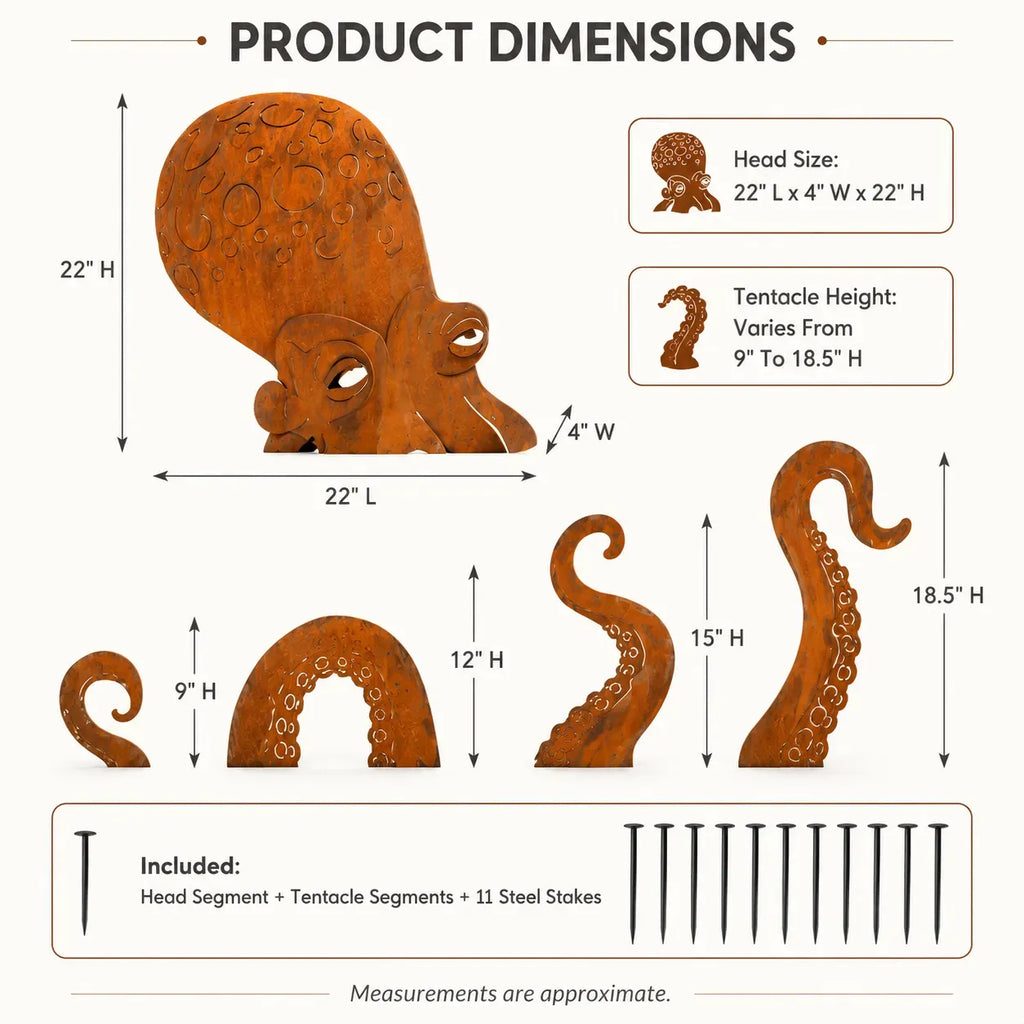 🔥 🐙Rust Patina Giant Squid Garden Sculpture