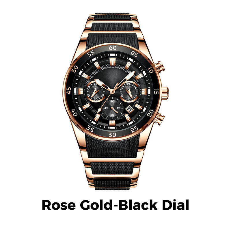 ✨ Men's Waterproof Multifunctional Quartz Watch – Chronograph Design, Luminous Hands & Stainless Steel 🌊