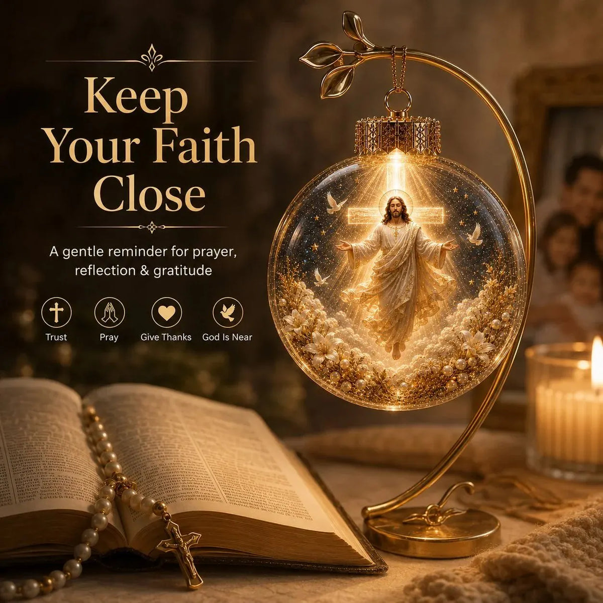 🔥HOT SALE🔥✝️ Illuminated 3D Christian Faith Ornament Collection | Clear Globe with Sacred Figures, Warm Golden Glow & 8 Meaningful Designs ✨