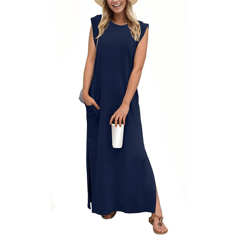 ⏰WOMEN SUMMER CASUAL LOOSE SPLIT WRINKLE-FREE LONG DRESS
