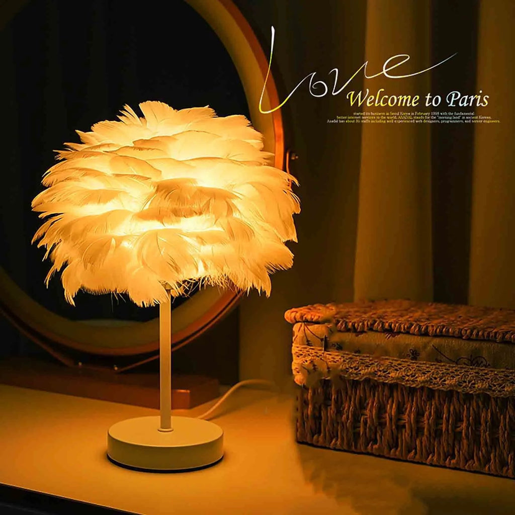 Luxury  Contemporary Creative Feather Oval Shade  Table Lamp For Bedroom