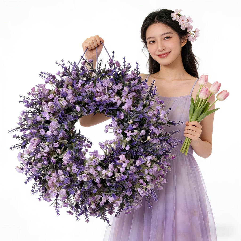 13.78-inch Lavender Artificial Flower Wreath 🌸💜
