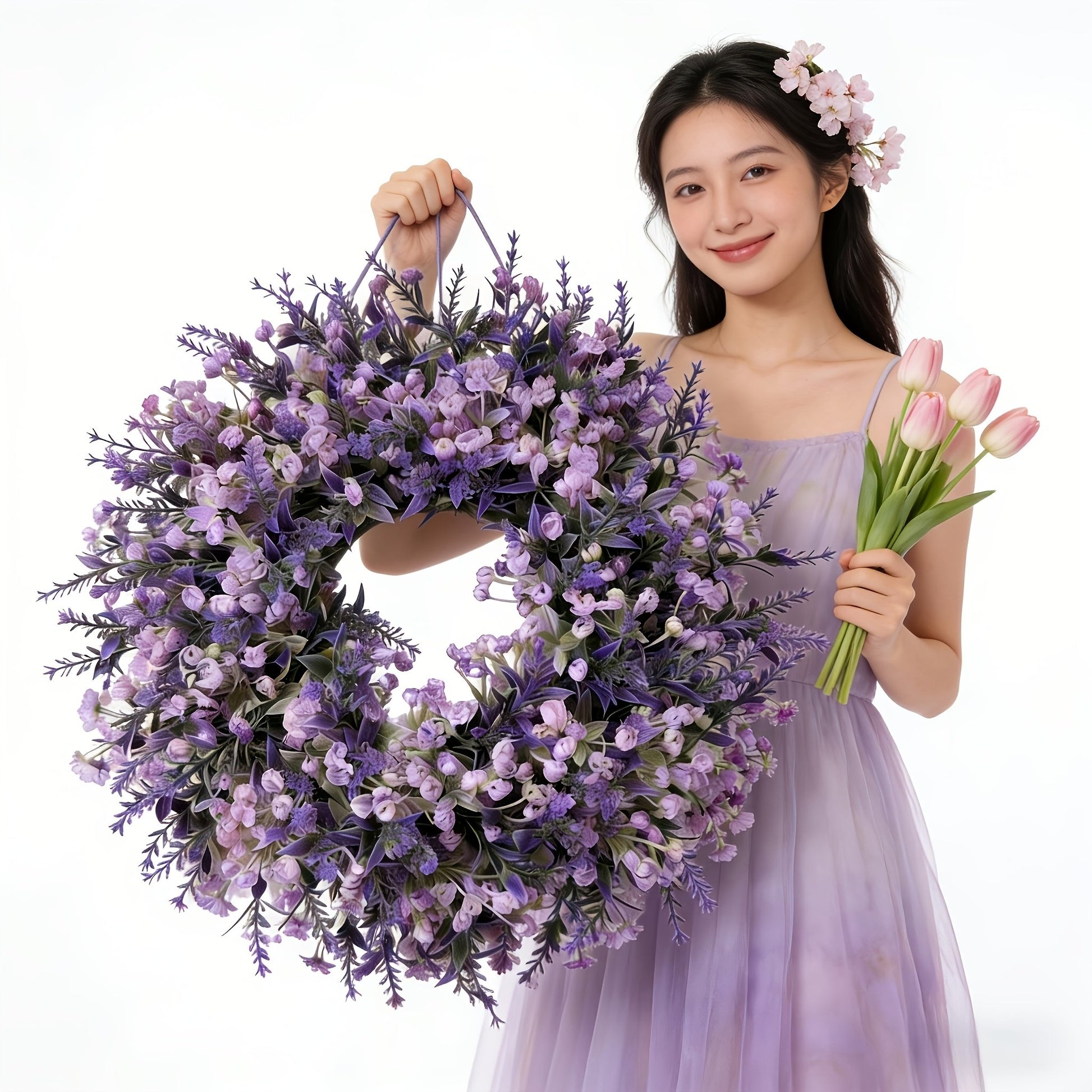 13.78-inch Lavender Artificial Flower Wreath 🌸💜