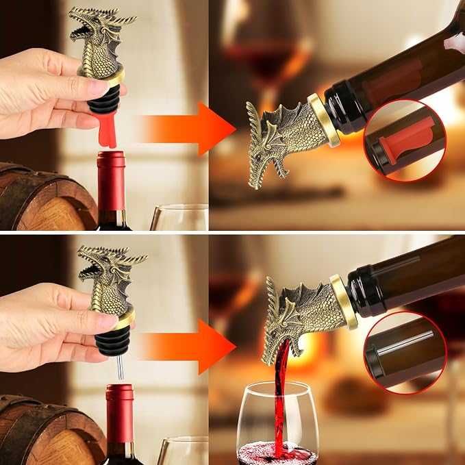 Dragon Head Wine Pourer & Bottle Stopper Set