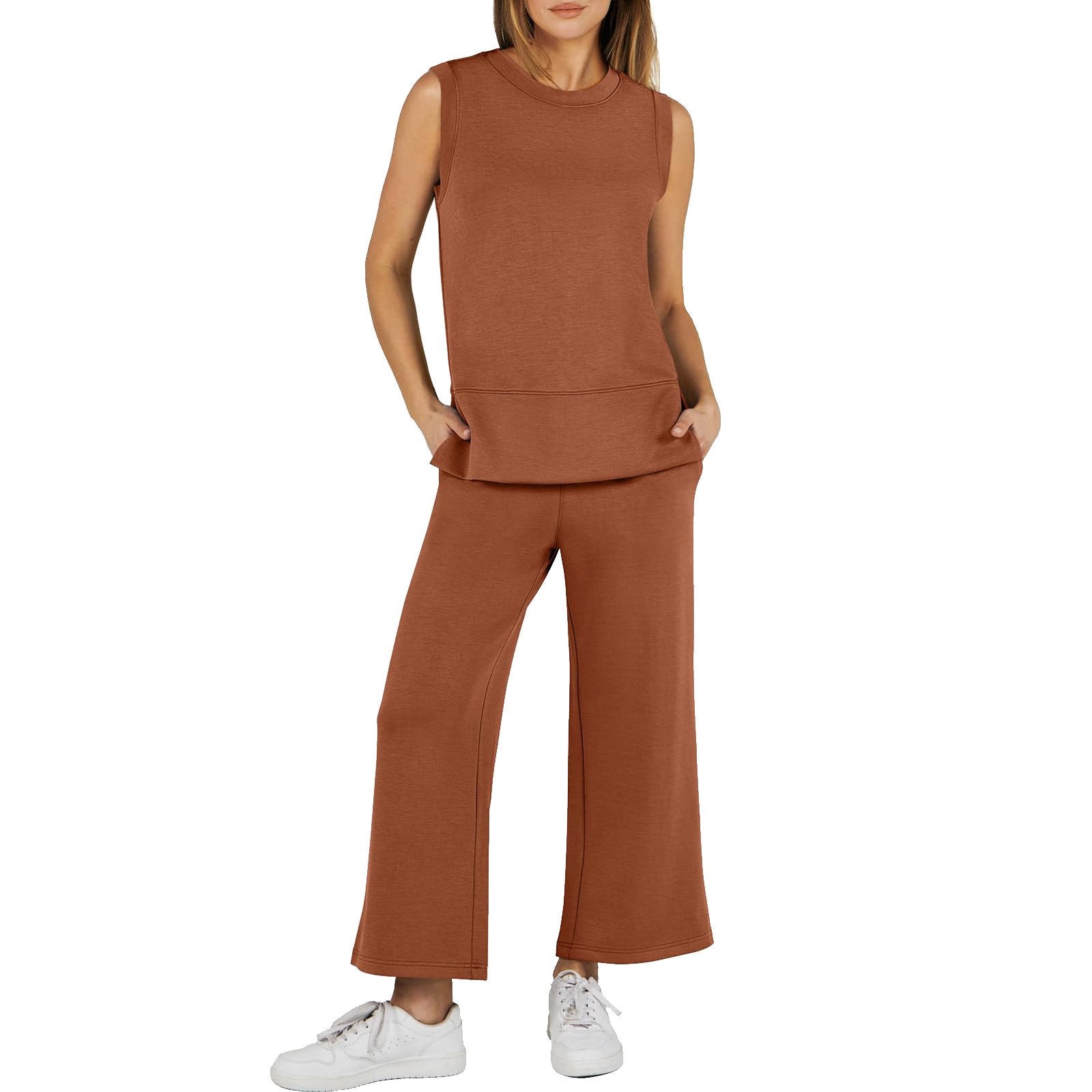 Casual Crew Neck Sleeveless Two Piece Suit