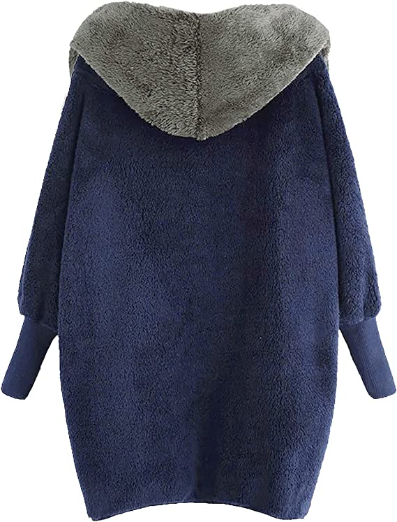 Women's Winter Warm Spliced Open Front Long Sleeve Plush Cardigan