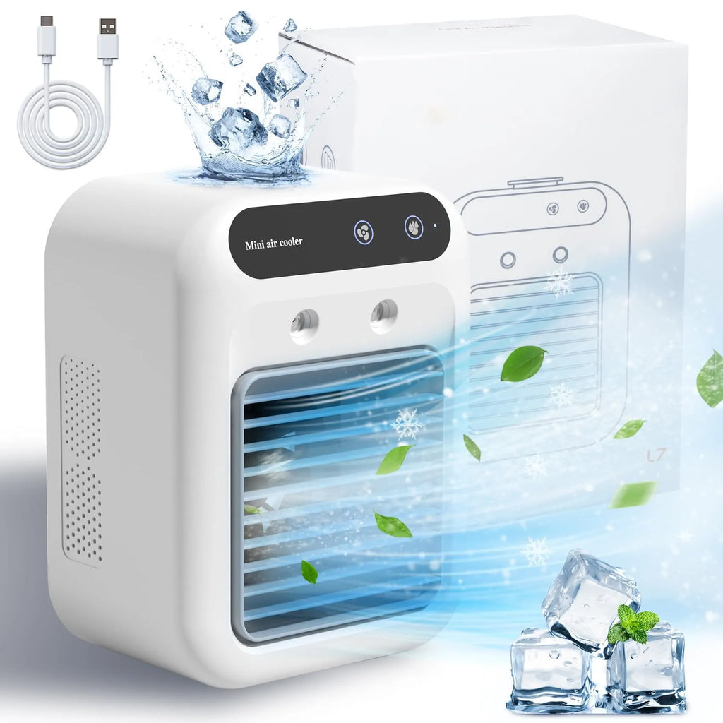 Rechargeable Evaporative Personal Air Conditioner – 2-in-1 Cordless Mist Cooling Fan