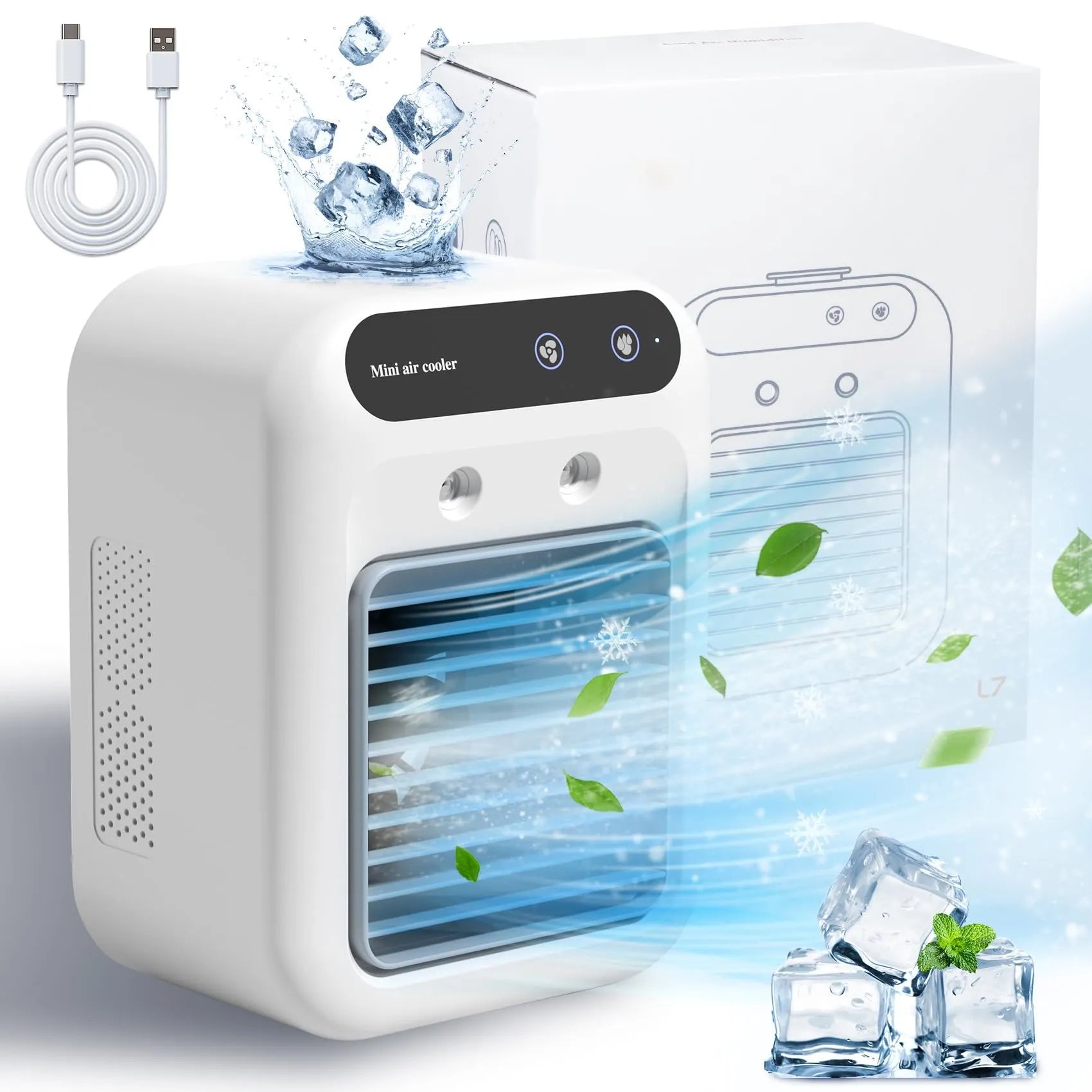 Rechargeable Evaporative Personal Air Conditioner – 2-in-1 Cordless Mist Cooling Fan