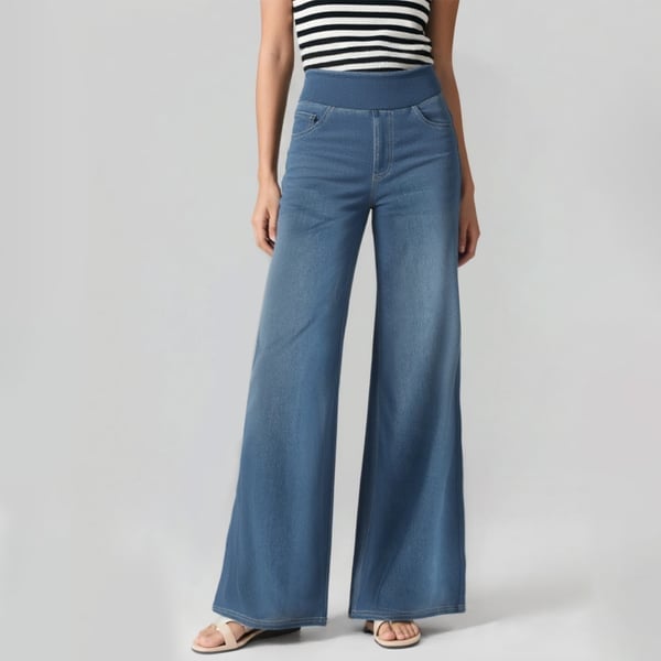 🏆High Waist Comfy Stretch Knit Wide Leg Jeans with Multiple Pockets