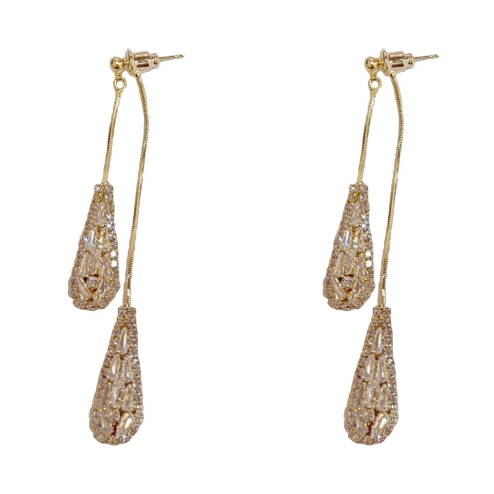 ✨Elegant Zircon Two-Way Teardrop Tassel Earrings for Women💖