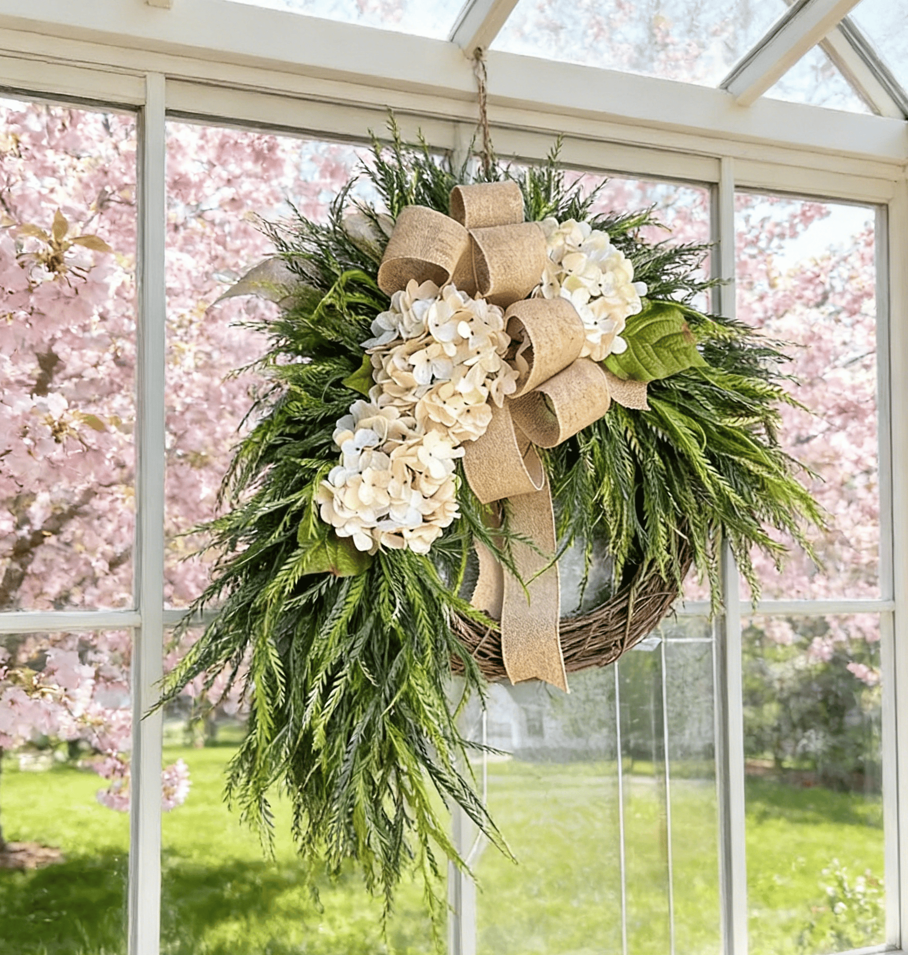 🐣Easter Sale Rustic Bohemian Wreath🌿 – Double-Sided Door Hanging with Linen Bow & Greenery