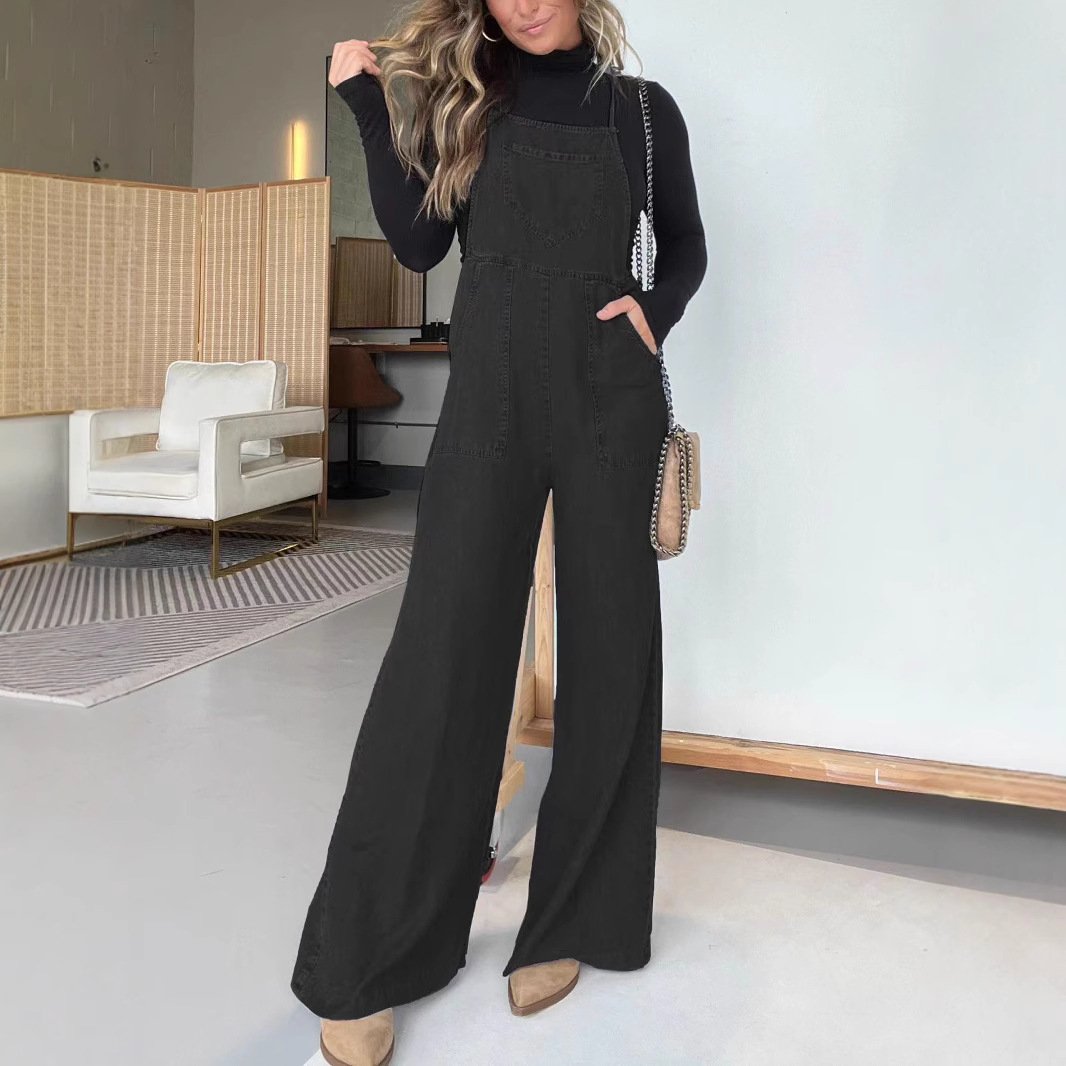 Solid Colour Pocket Bib Pants