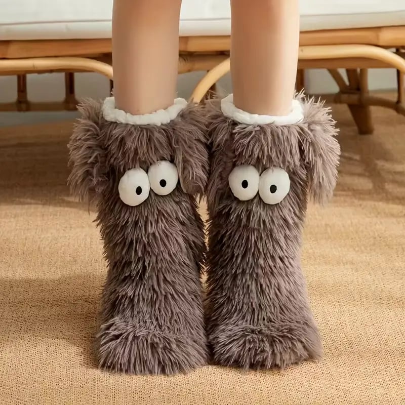 Fluffy Dog-Ear Plush Slippers Socks