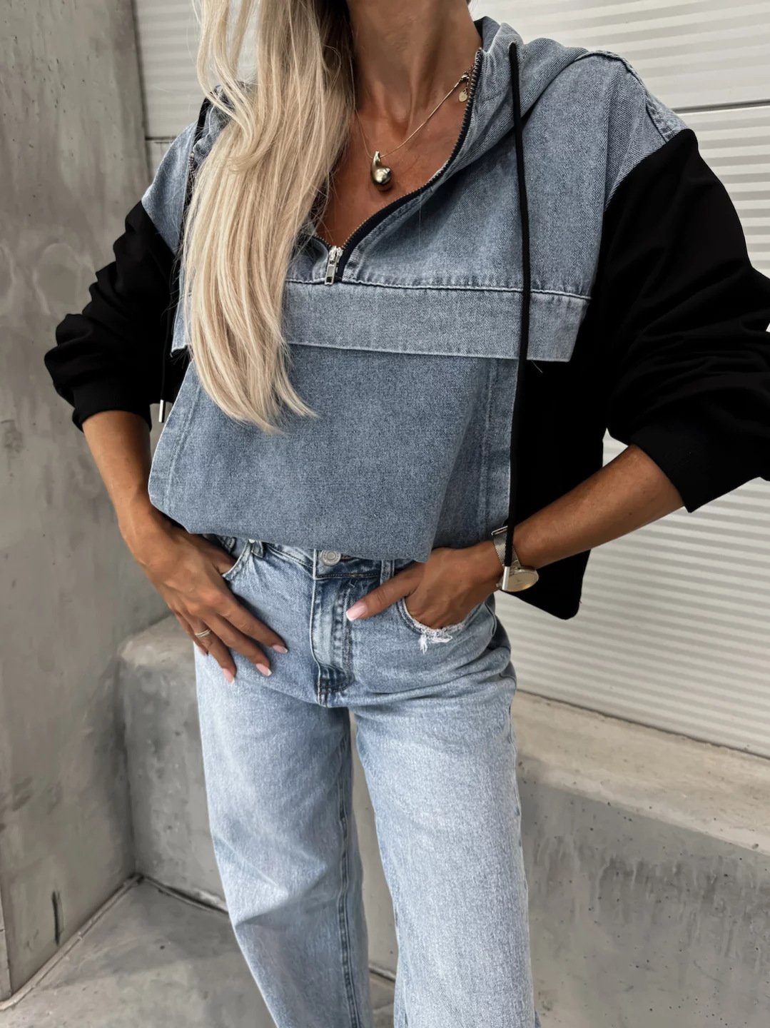 Women's Hooded Denim Patchwork Sweatshirt🍂