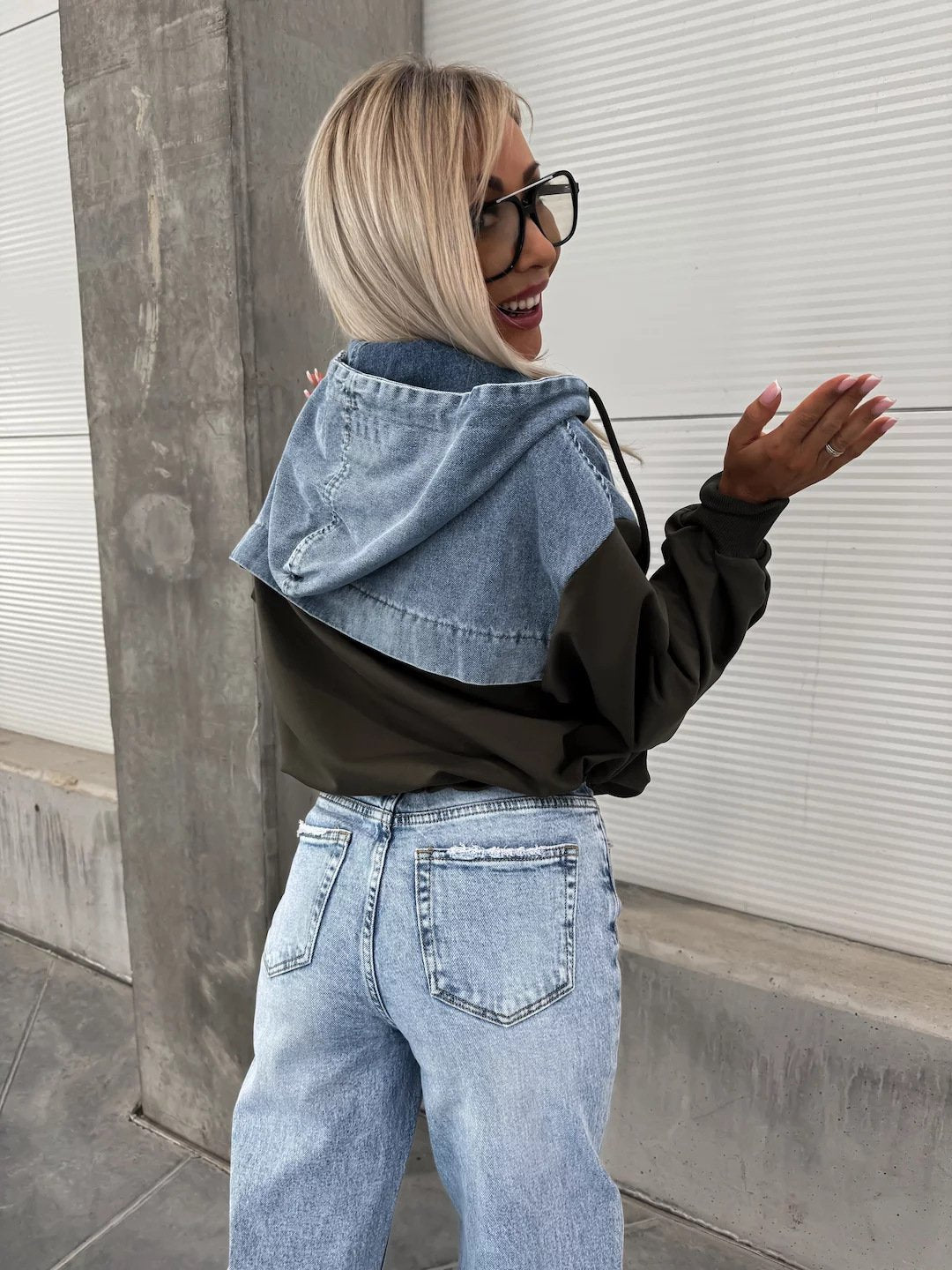 Women's Hooded Denim Patchwork Sweatshirt🍂