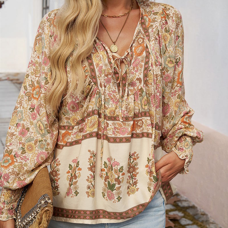 💖Women's Fashion Printed v-Neck Long Sleeve Shirt