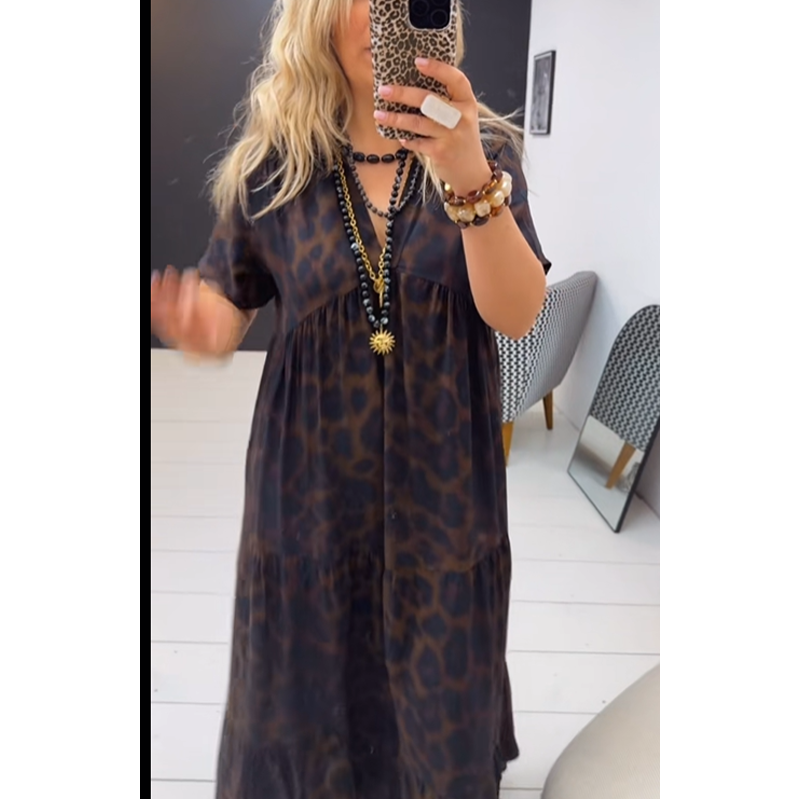🌸❤️‍🔥Women's V-Neck Leopard Print Maxi Dress