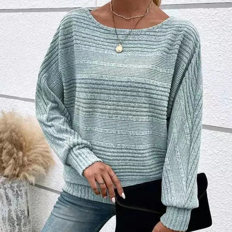 🌹Solid Round-Neck Striped Top with Long Sleeves