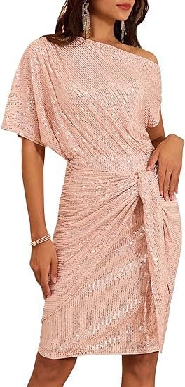 Women's One Shoulder Ruched Gliter Elegant Mini Dress (Buy 2 Free Shipping)