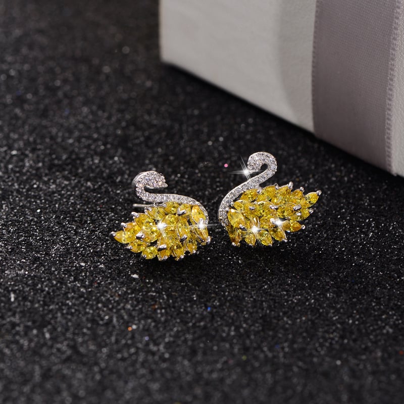 Silver Stylish Black Swan Earrings