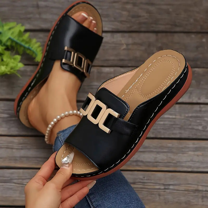 🔥Artificial Leather Open Toe Slippers