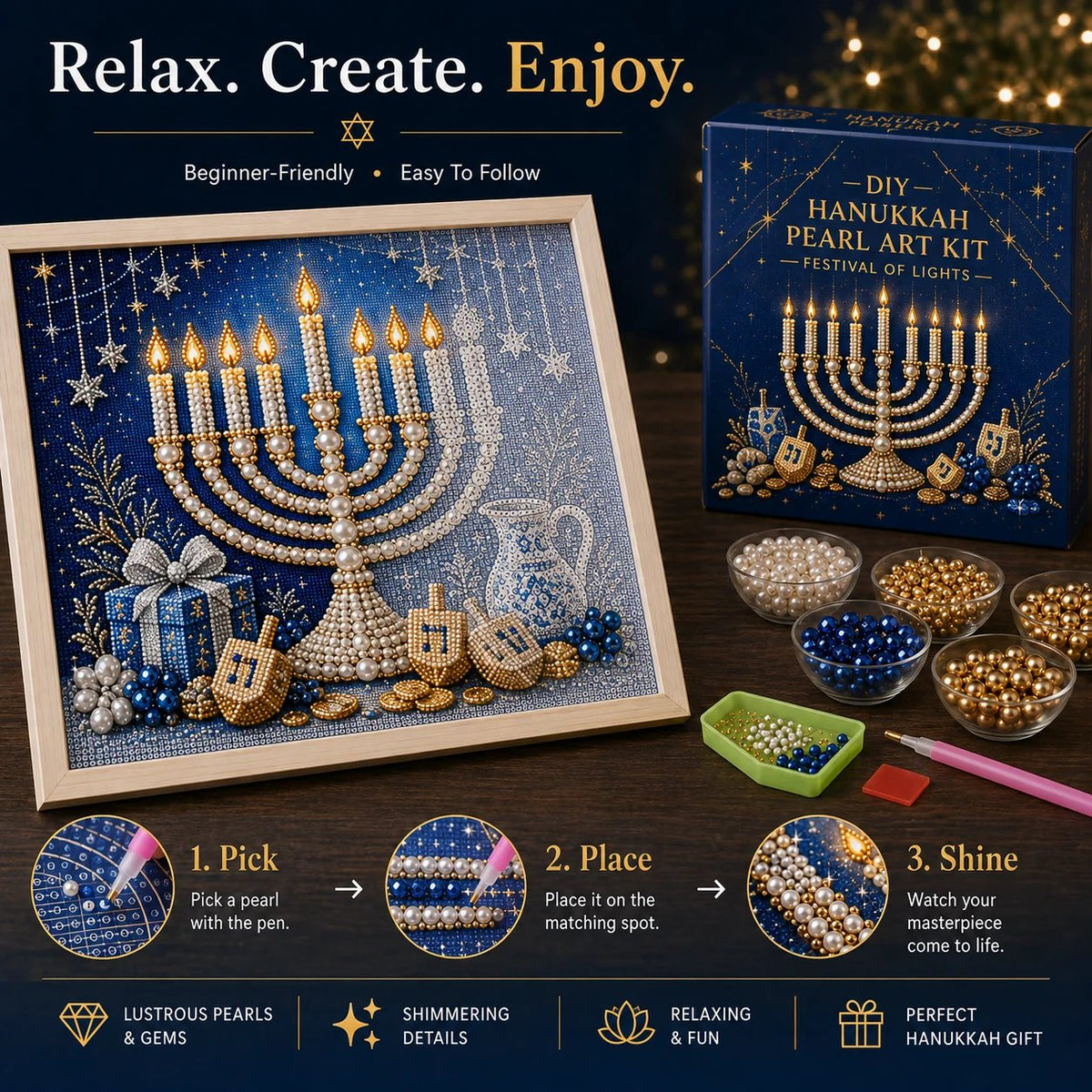 🎁  Festival of Lights Sale - DIY Hanukkah Pearl Art Kit ✨