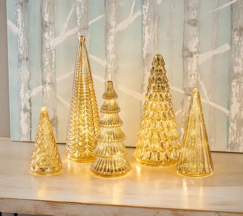 🔥🔥BFF Collection Set of 5 Illuminated Mercury Glass Trees
