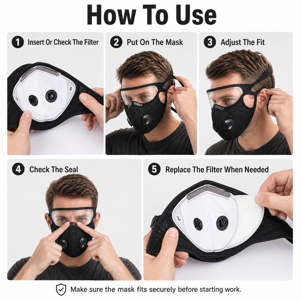 Reusable Carbon Filter Dust Mask With Eye Shield