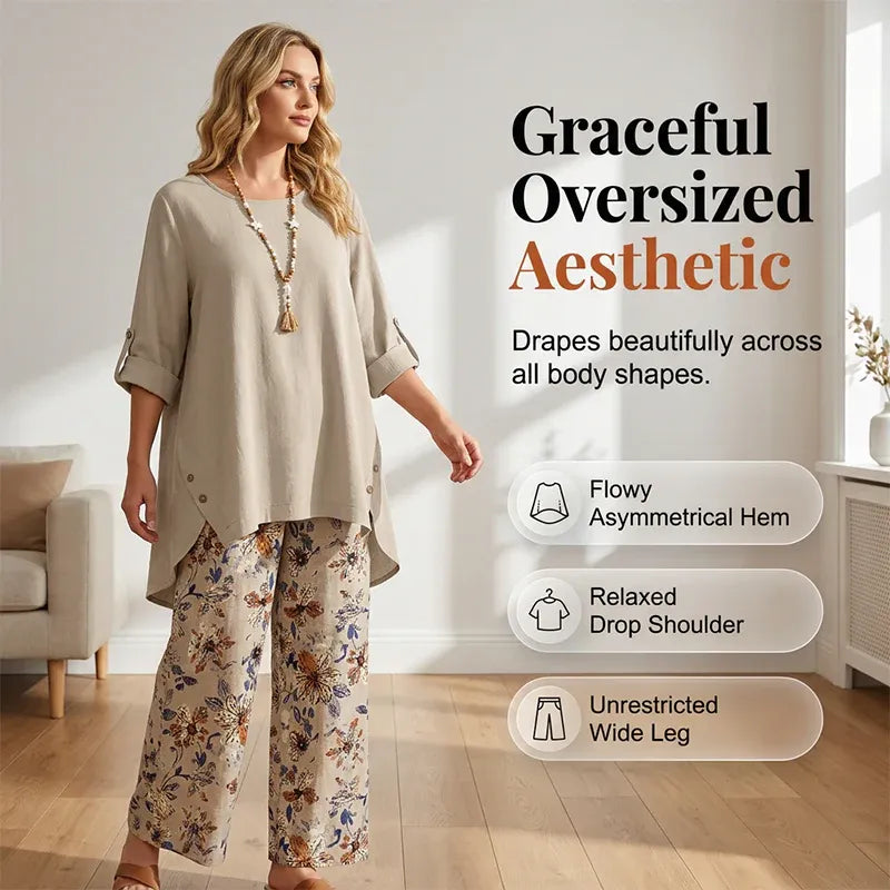 💥New Arrivals-Women's Cotton Linen Half Sleeve Top & Pants Set