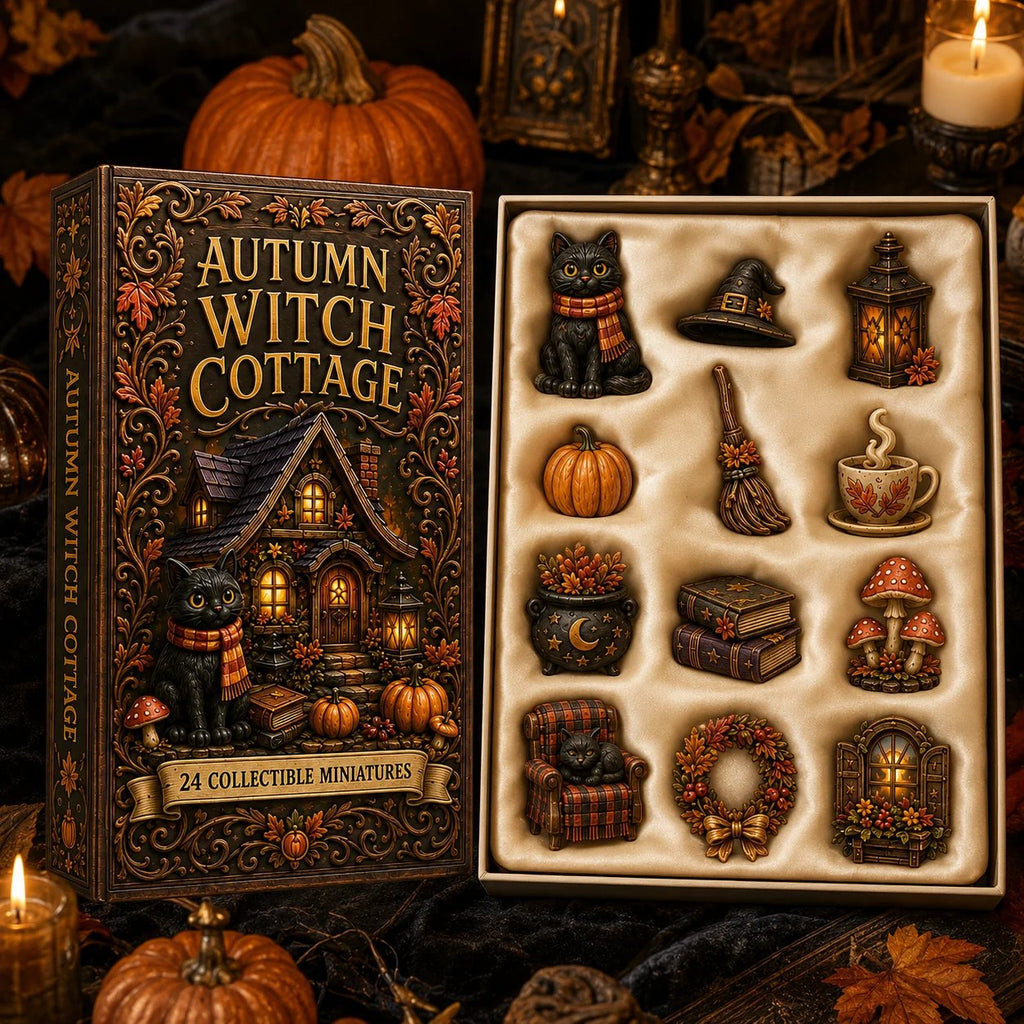 24 Cozy Witchy Miniatures, Black Cat Collectibles & Magical Fall Cottage Surprises, Acrylic Charms Blind Box