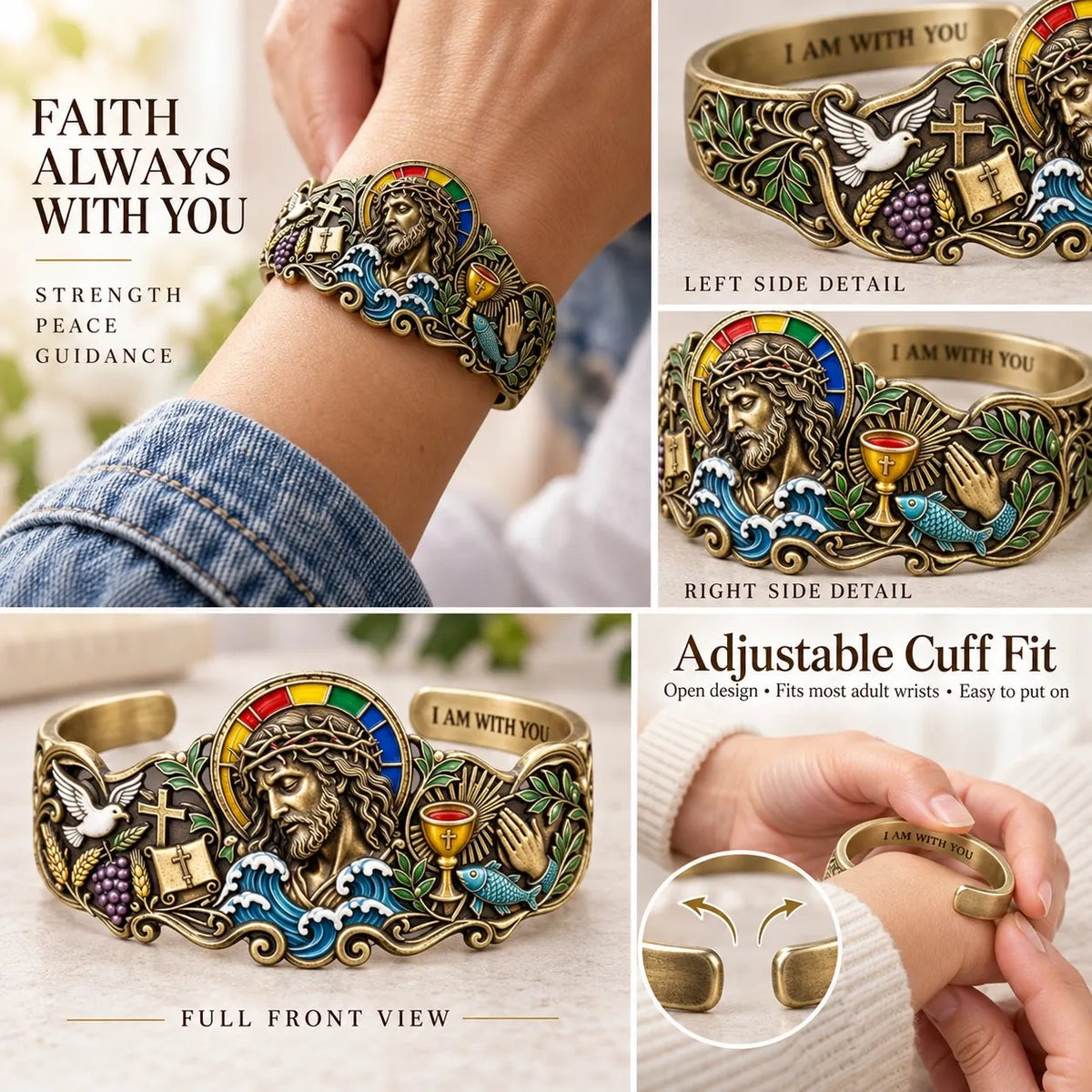 🔥HOT SALE🔥✝️Faith Inspired Jesus Cuff Bracelet | Antique Brass With Scripture Message