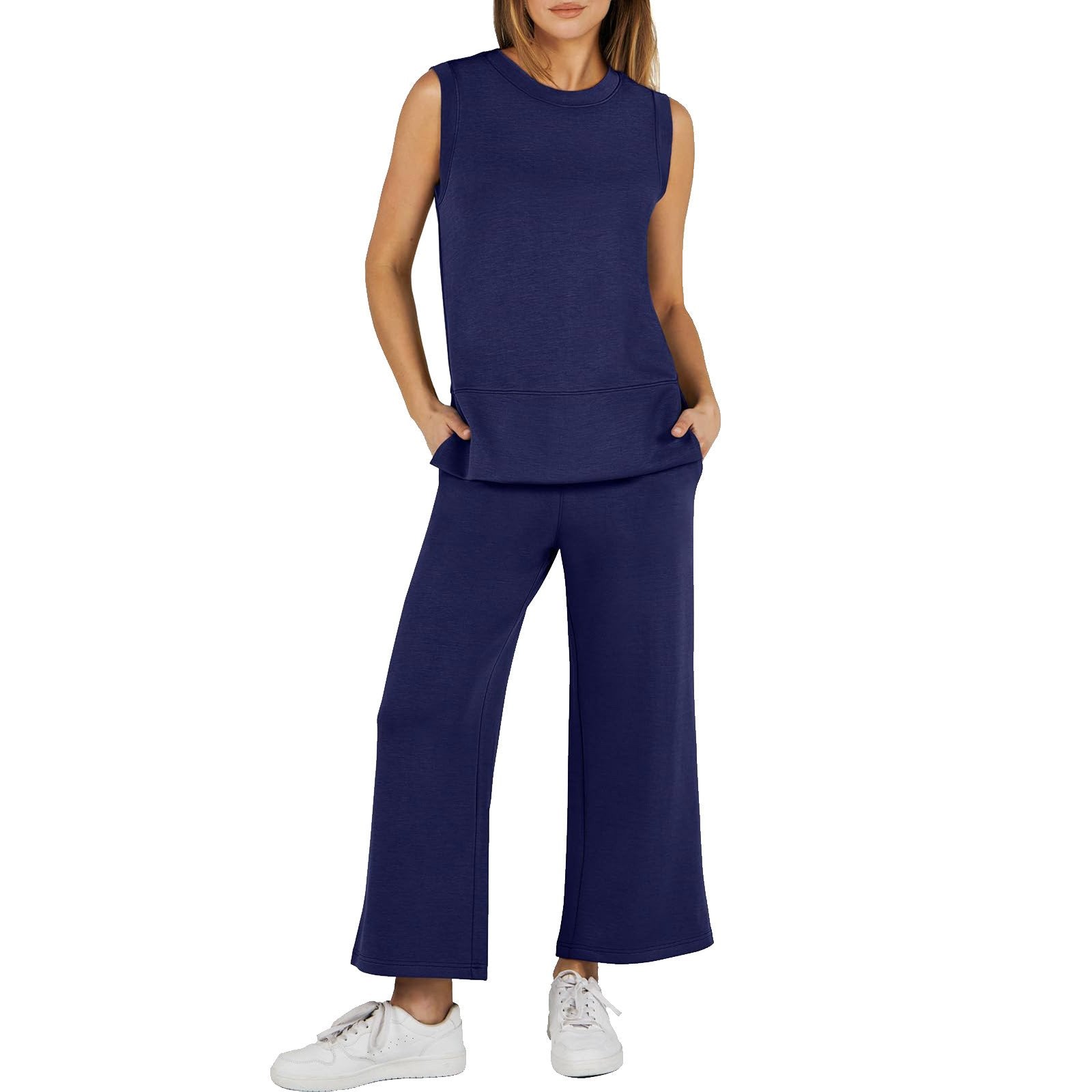 Casual Crew Neck Sleeveless Two Piece Suit