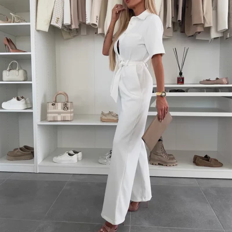 Women’s Button-Down Jumpsuit with Waist Tie