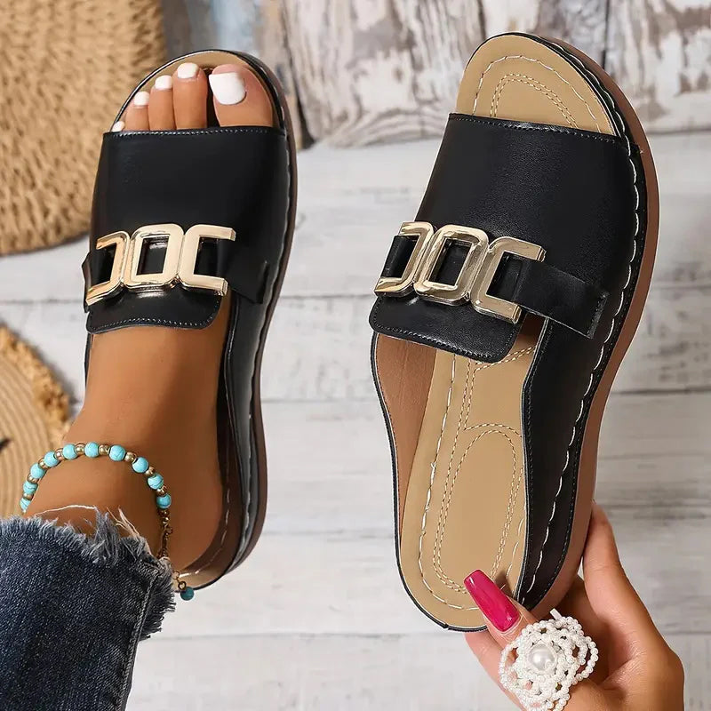 🔥Artificial Leather Open Toe Slippers