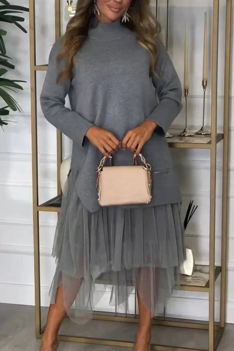 Casual Solid Color Lapel Pocket Patchwork Dress