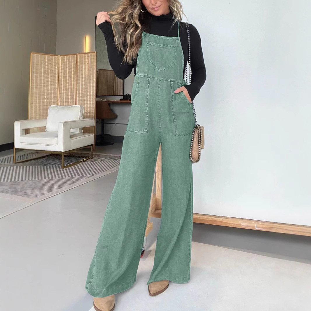 Solid Colour Pocket Bib Pants