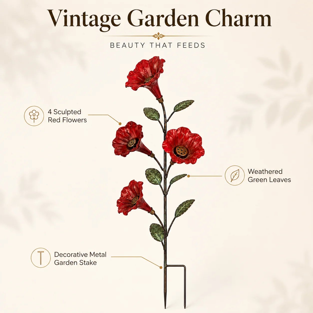 🎉✨ Vintage Red Flower Hummingbird Feeder Garden Stake