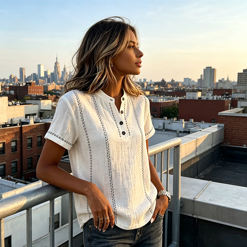 👚🌿 Women's Casual Short Sleeve Top – Breathable, Relaxed Fit & Unique Stitch Detail ✨