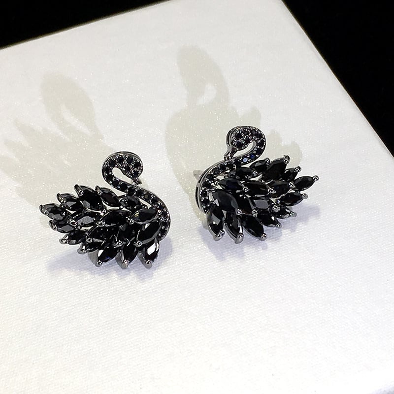 Silver Stylish Black Swan Earrings