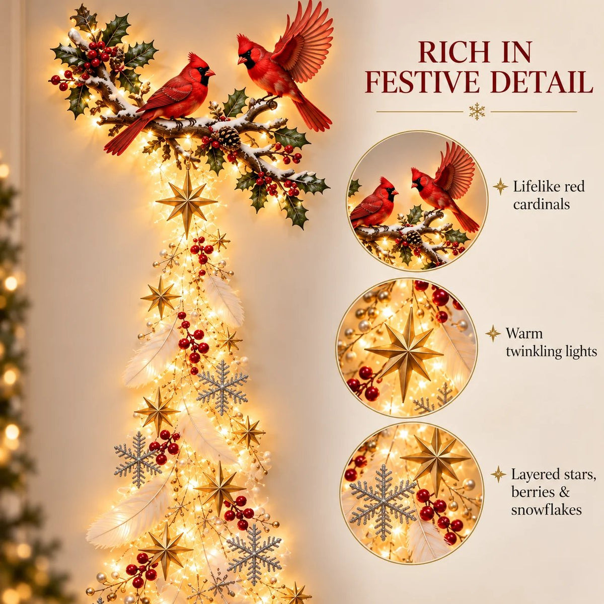 🐦 Cardinal Blessing Cascade Wall Light – Glowing Red Bird & Starlight Wall Décor