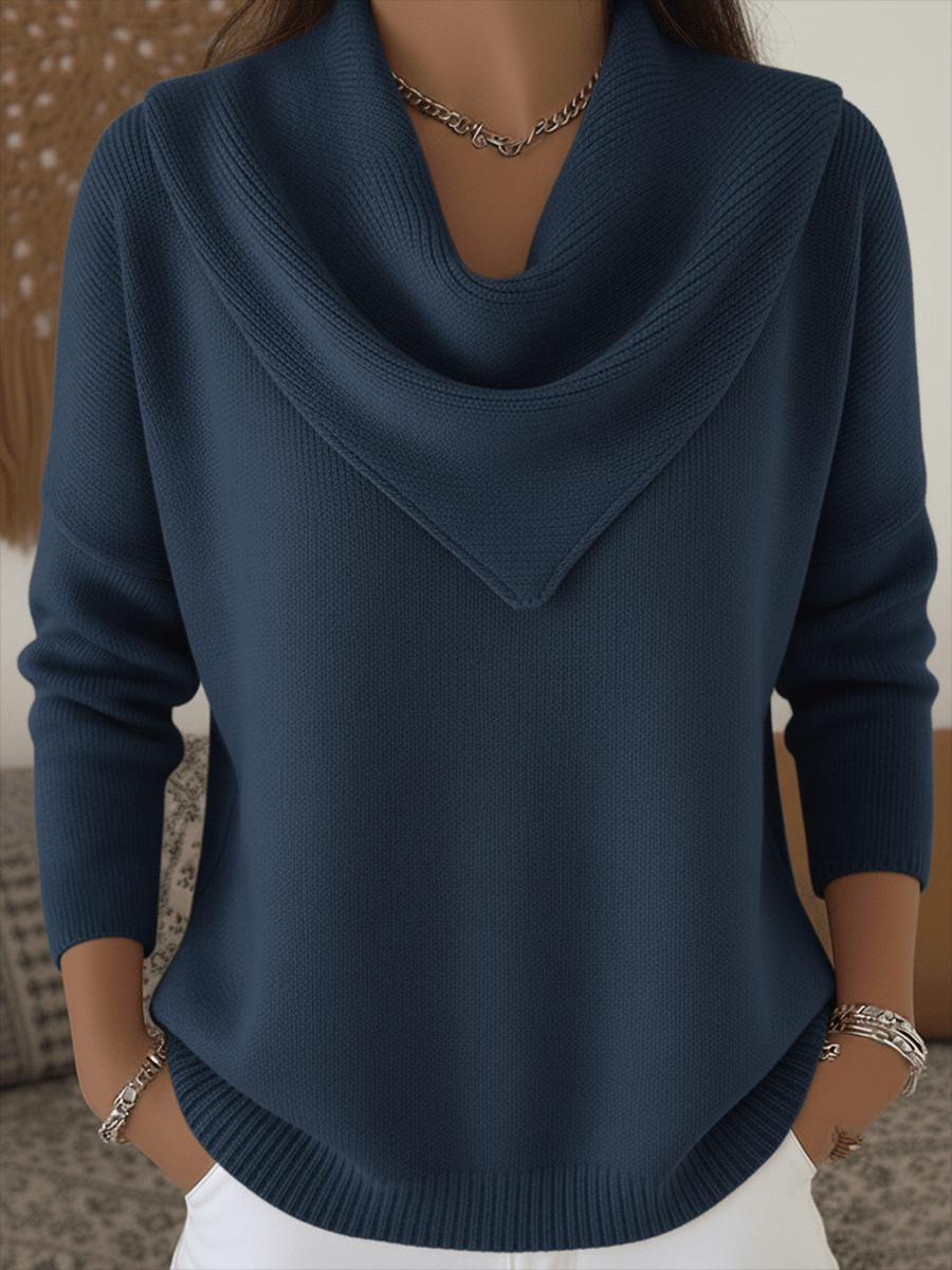 🔥 Elegant Retro Soft Triangle Neck Solid Color Sweater Top