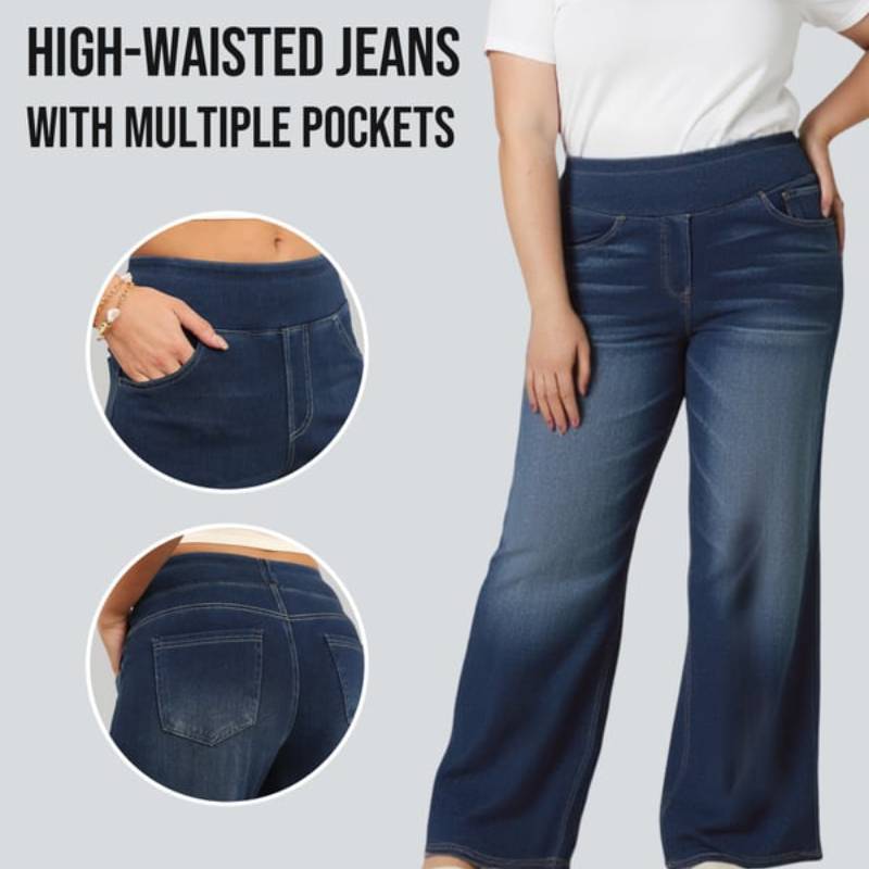 🏆High Waist Comfy Stretch Knit Wide Leg Jeans with Multiple Pockets