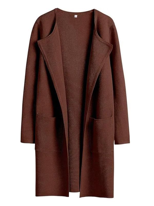 Solid Color Coat Lapel Top Coat with Pockets