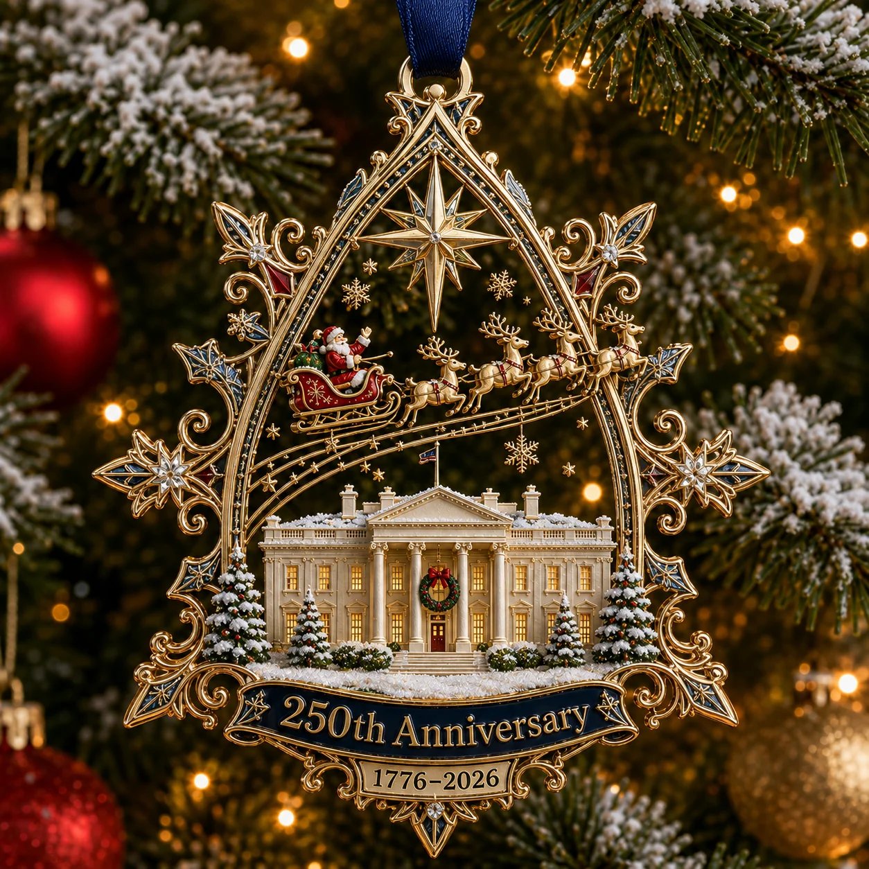 🔥😍Last 50pcs✨🔥250th Anniversary: Santa Flying Over the White House on a Snowy Night