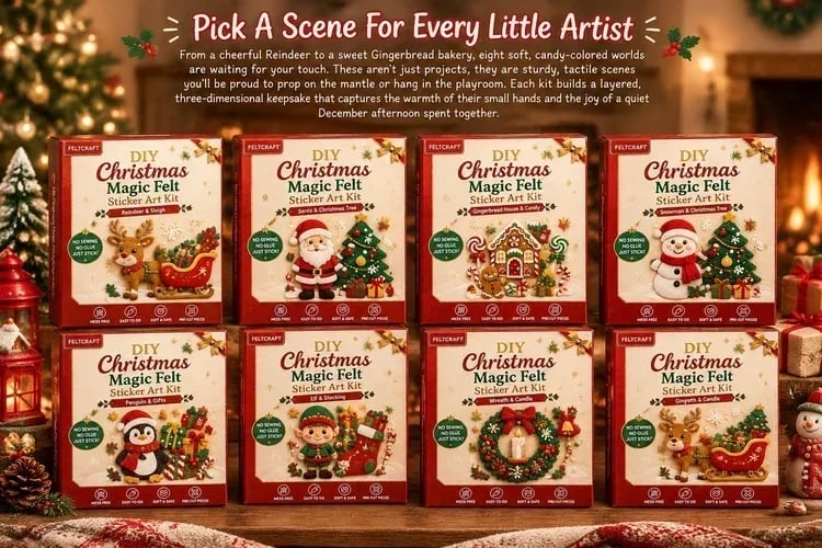 🎄 DIY Christmas Magic Felt Sticker Art Kit – Peel, Stick & Create