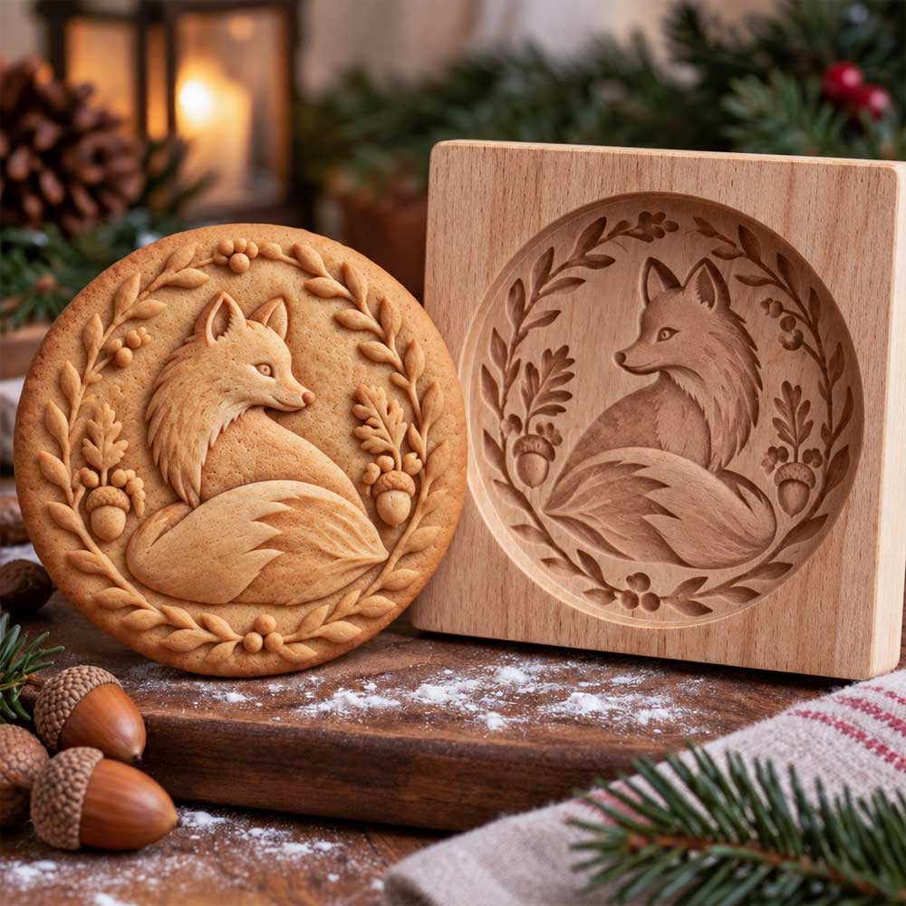 🌟✨ Woodland Animal Cookie Mold | 4.7-Inch Wooden Embossing Mold for Cozy Homemade Cookies 🍪