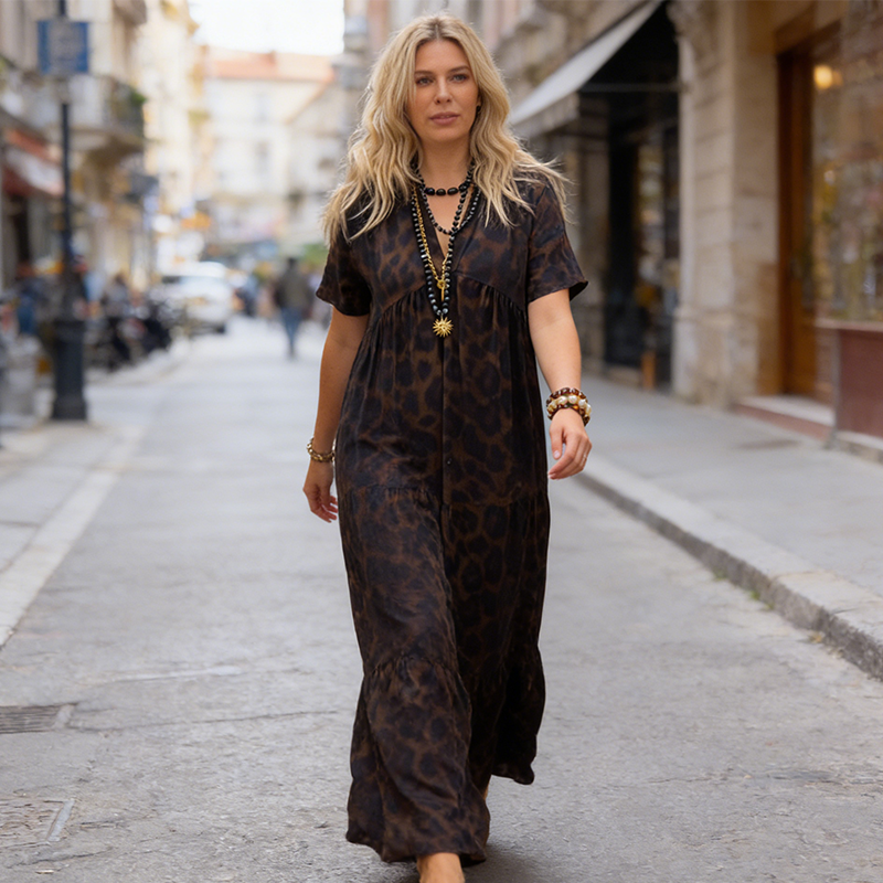 🌸❤️‍🔥Women's V-Neck Leopard Print Maxi Dress