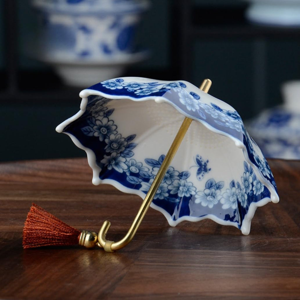 ☕5thousand years Blue and White Porcelain Umbrella Tea Infuser Set