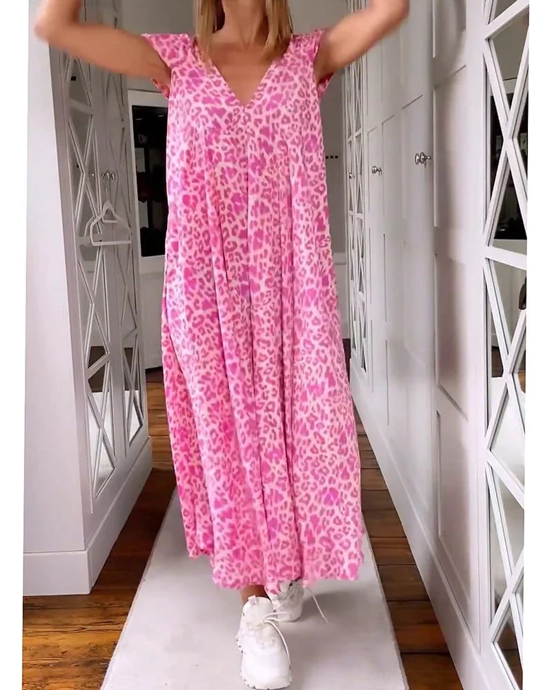 🔥V-Neck Printed Short-Sleeved Long Dress