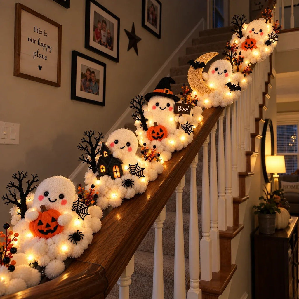 🔥HOT SALE🔥👻 Glowing Ghost Staircase Decor | 5 Playful Halloween Characters For Railings, Mantels & Entryways 🎃